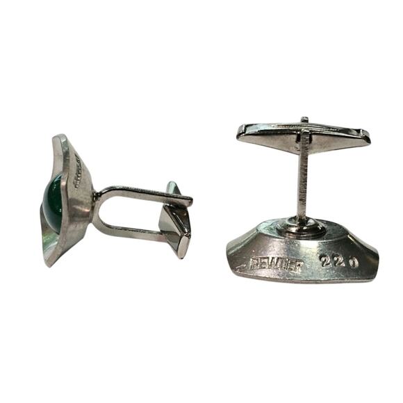 Vintage Jorgen Jensen Denmark Pewter & Green Glass Cufflinks - Picture 2 of 4